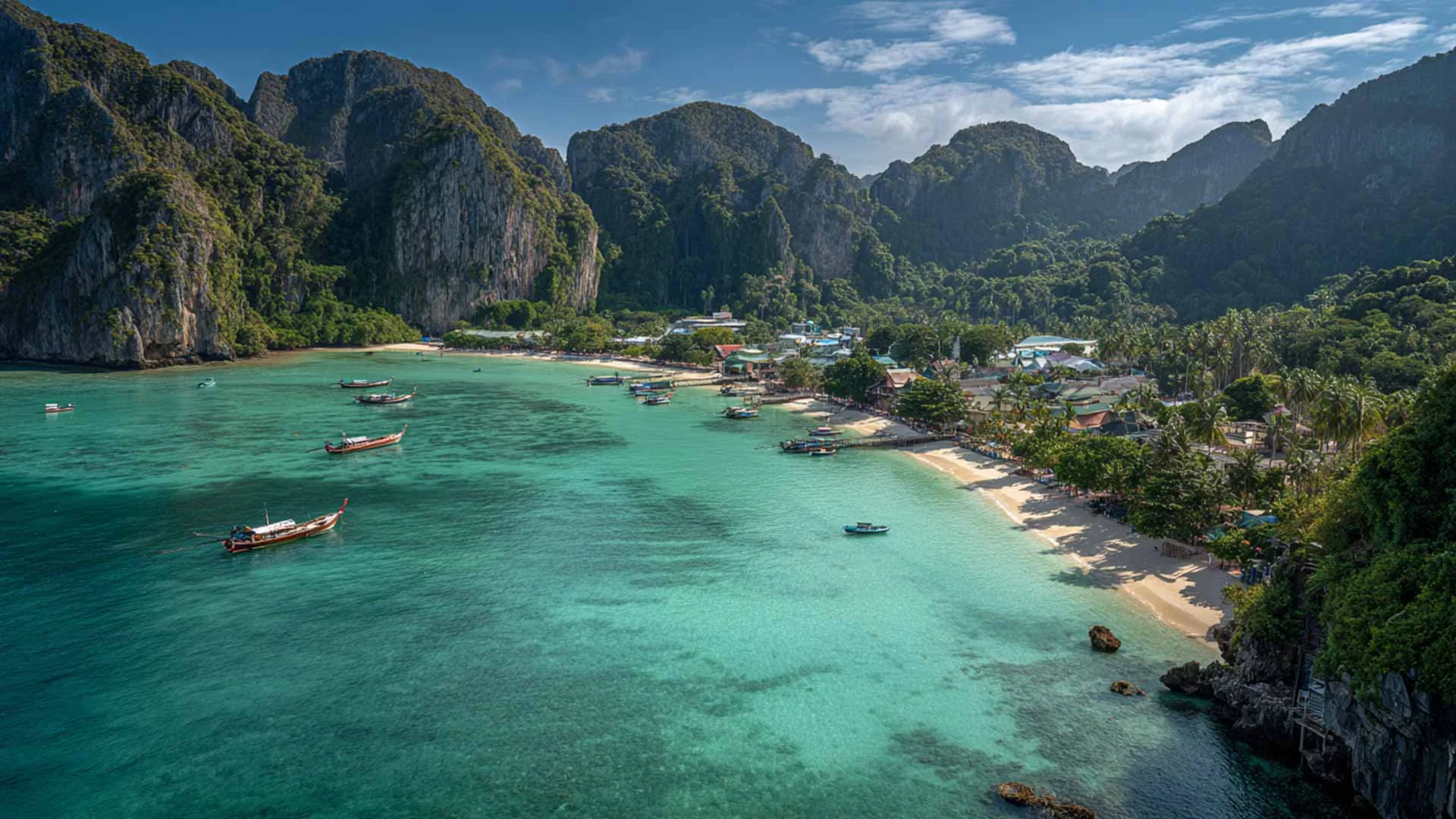 Aerial image over Tonsai bay - Koh Phi Phi Don