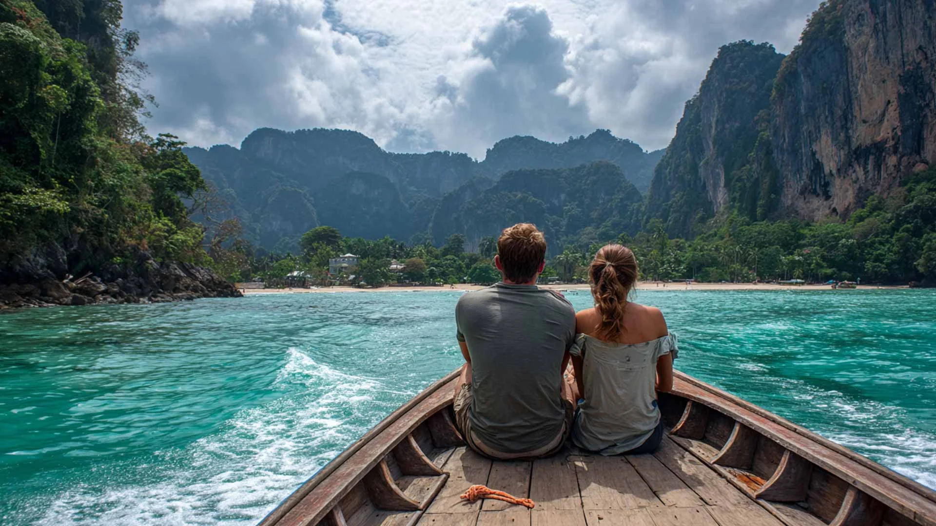 Couple enjoying the day together on a private longtail boat