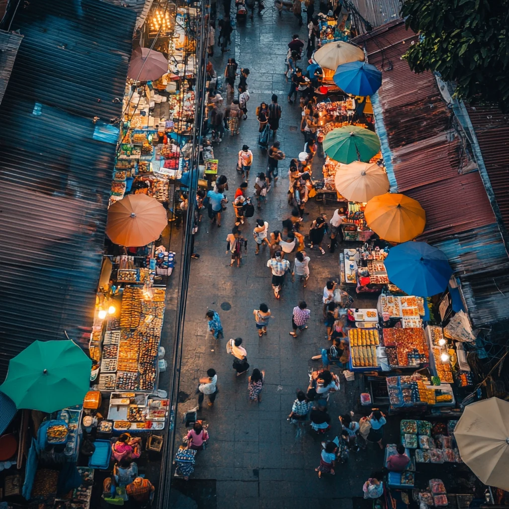 Krabitown - local market Aerial overview
